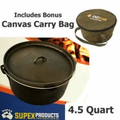 SUPEX 4.5 QUART CAMP OVEN + OZTRAIL CARRY BAG Cast Iron Pot Pan Dutch Oven